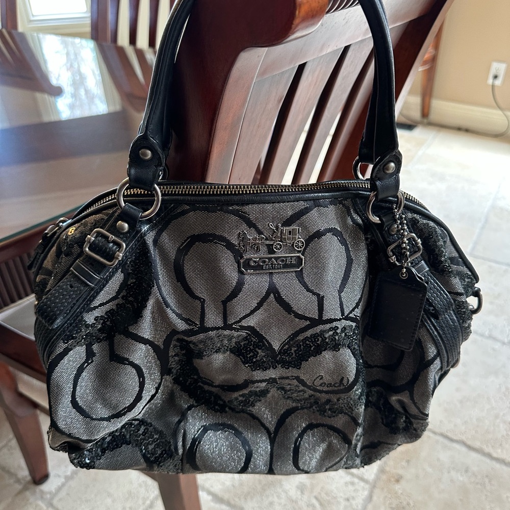 Coach Black and Grey Signature Handbag
